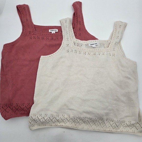 Lands' End Sweaters - LOT 2 Lands' End Women's 2X Pointelle Square Neck Tank Sweaters Pink Ivory